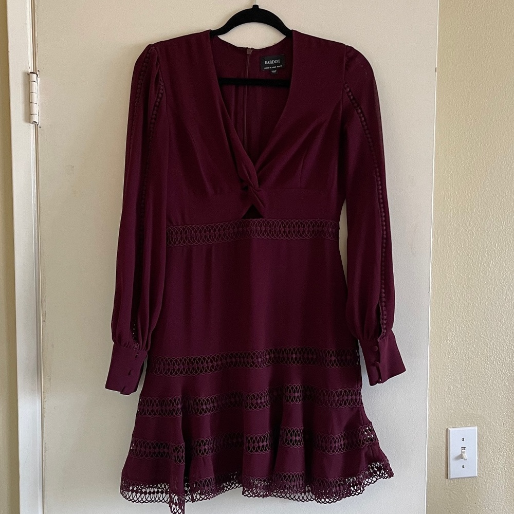 Nordstrom - Bardot Luella Lace Trim Long sleeve Fit & Flare Dress - Size S